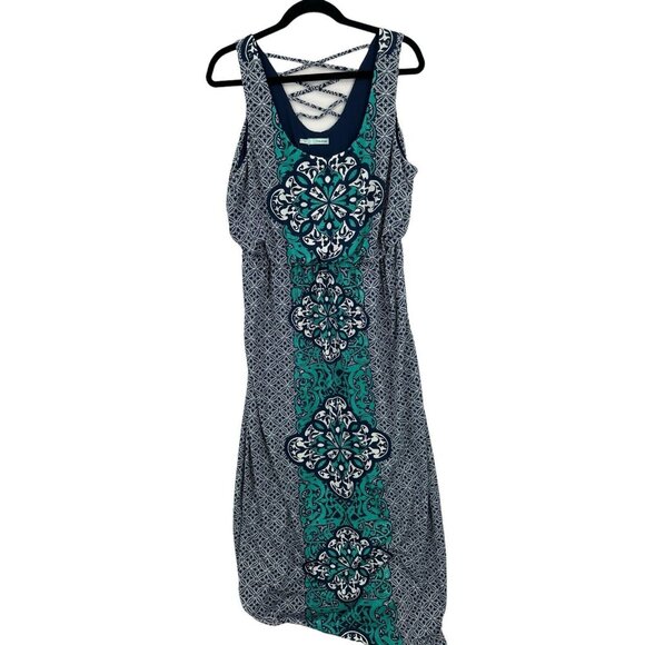 Maurices Navy Blue White Teal A‎ Line Maxi Dress XL Sleeveless Straps - Picture 1 of 12